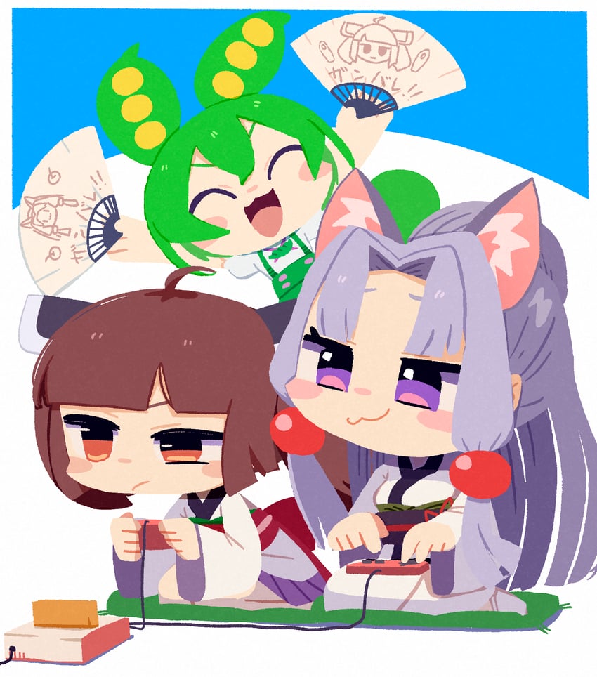 touhoku kiritan, zundamon, and touhoku itako (voiceroid and 1 more) drawn by konohoshi