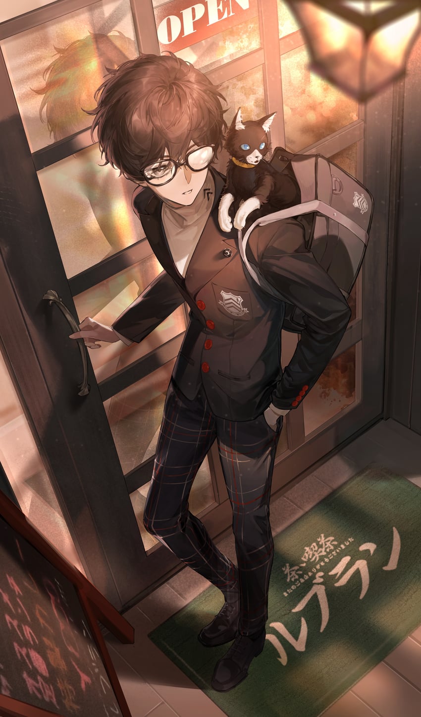 amamiya ren and morgana (persona and 1 more) drawn by jingsang_w