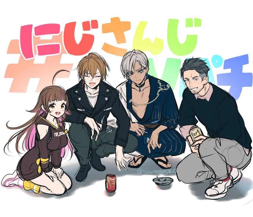 fushimi gaku, maimoto keisuke, ibrahim, and kamijo ren (nijisanji and 1 more) drawn by ninahachi