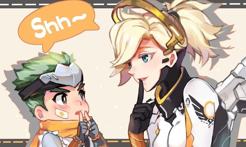 mercy, genji, and young genji (overwatch and 1 more) drawn by zonana