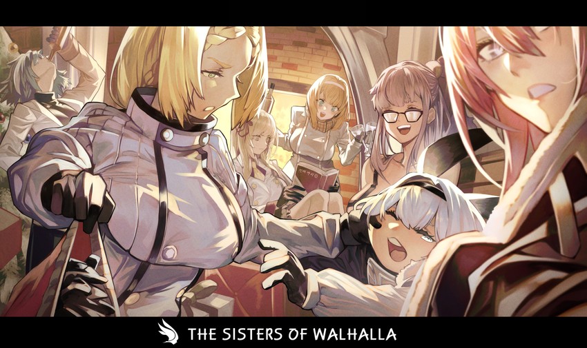 alvis, valkyrie, leona of blood & iron, nymph, sand girl, and 2 more (last origin) drawn by gyudong123