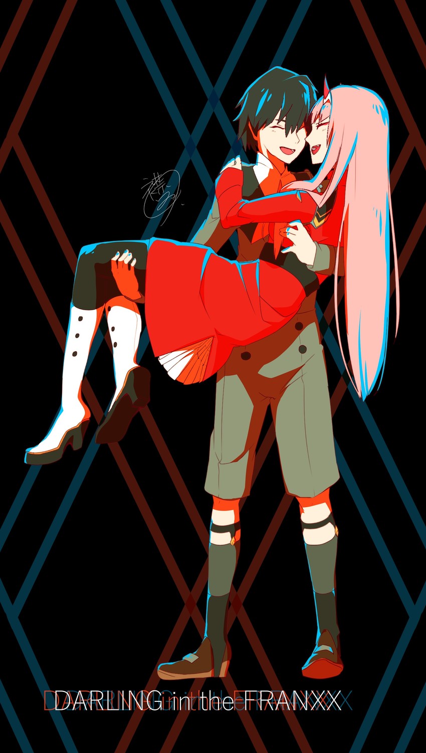 zero two and hiro (darling in the franxx) drawn by erikintoki