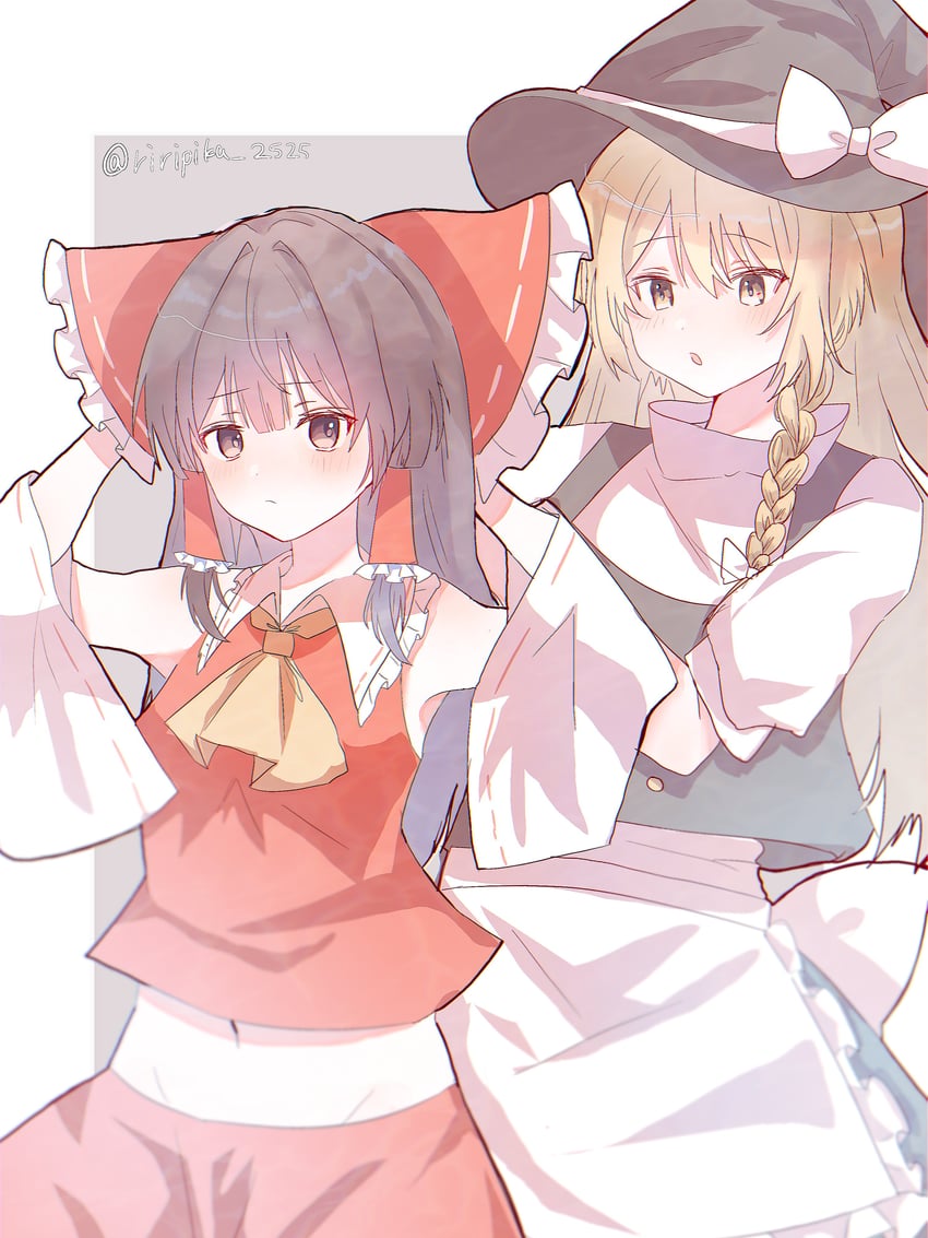hakurei reimu and kirisame marisa (touhou) drawn by riripika_2525