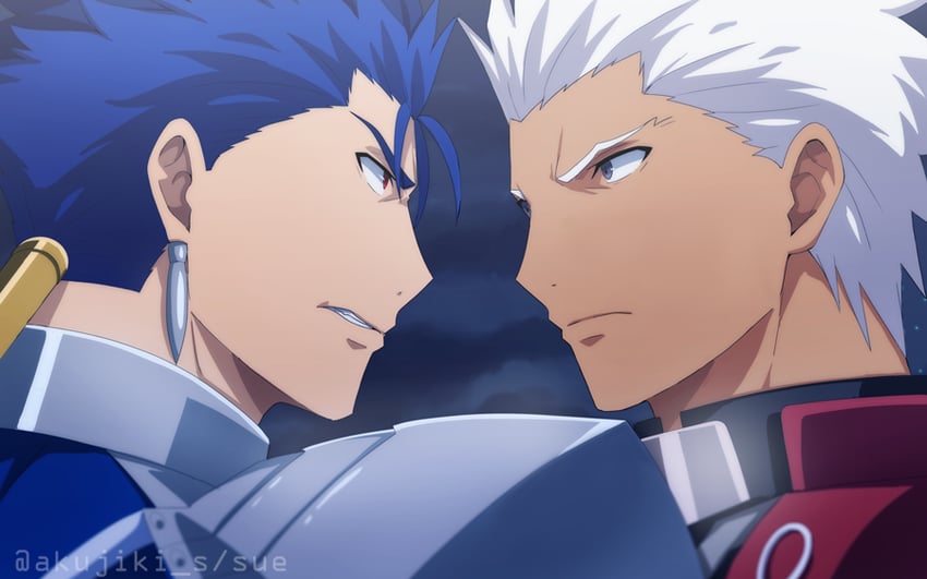 cu chulainn and archer (fate and 1 more) drawn by akujiki59