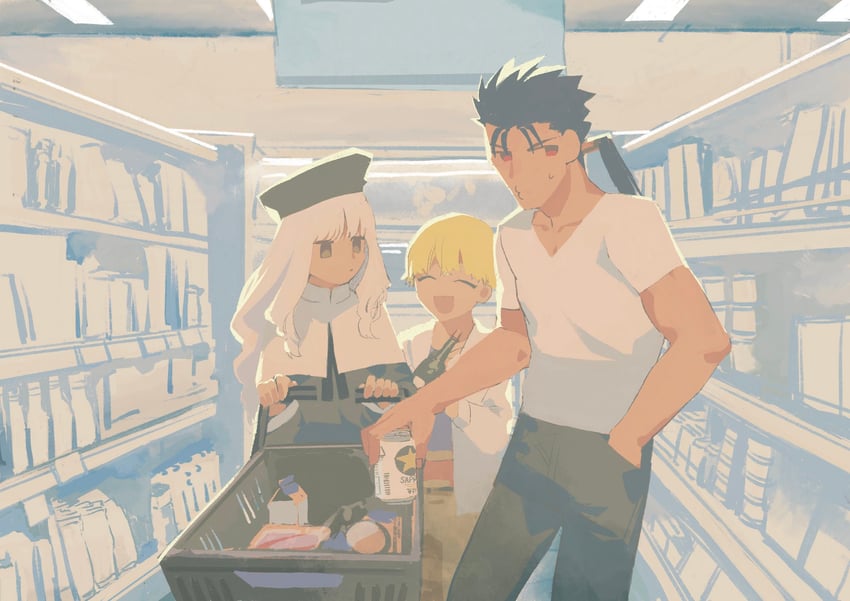 gilgamesh, caren hortensia, child gilgamesh, and cu chulainn (fate and 1 more) drawn by noko_morokoshi