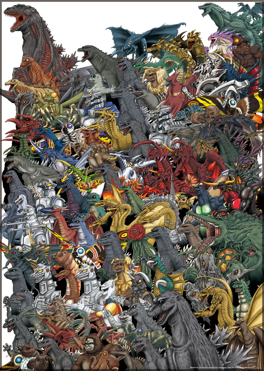 godzilla, king ghidorah, mothra, mechagodzilla, rodan, and 46 more (shin godzilla and 14 more) drawn by akimi-k