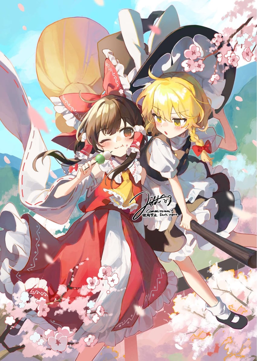 hakurei reimu and kirisame marisa (touhou) drawn by jill_07km