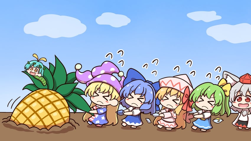 cirno, inubashiri momiji, daiyousei, clownpiece, lily white, and 1 more (touhou) drawn by shitacemayo