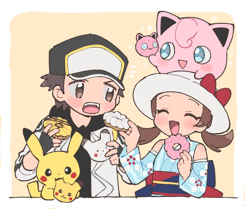 pikachu, red, lyra, and jigglypuff (pokemon and 1 more) drawn by pumpkinpan