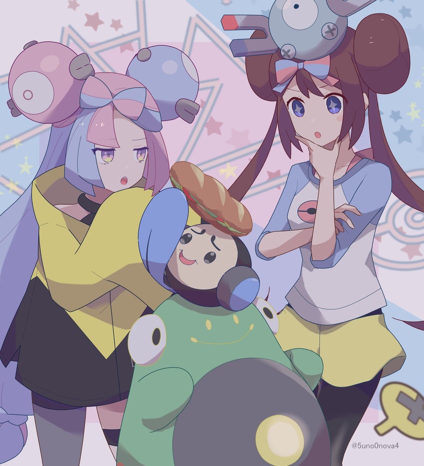rosa, iono, magnemite, bellibolt, and tympole (pokemon and 2 more) drawn by 343rone
