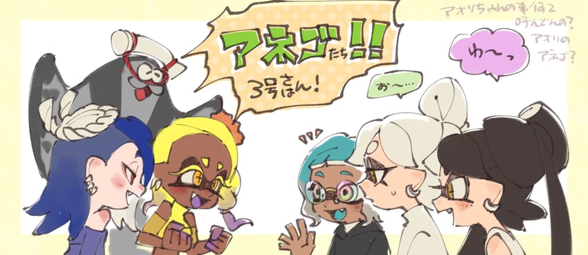 inkling player character, inkling girl, callie, marie, shiver, and 2 more (splatoon and 1 more) drawn by ukata