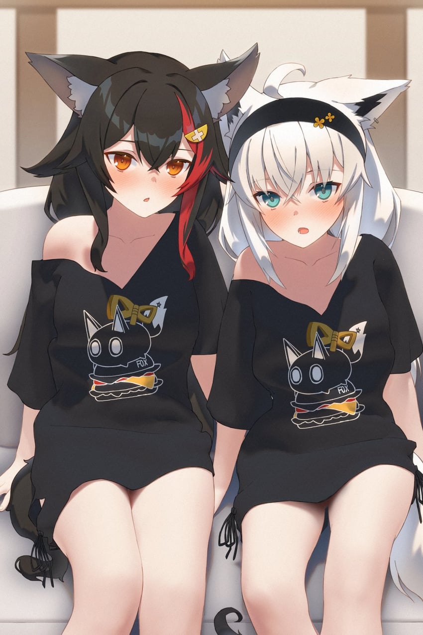 shirakami fubuki, ookami mio, and nejima kitsune (hololive) drawn by shirai_yu