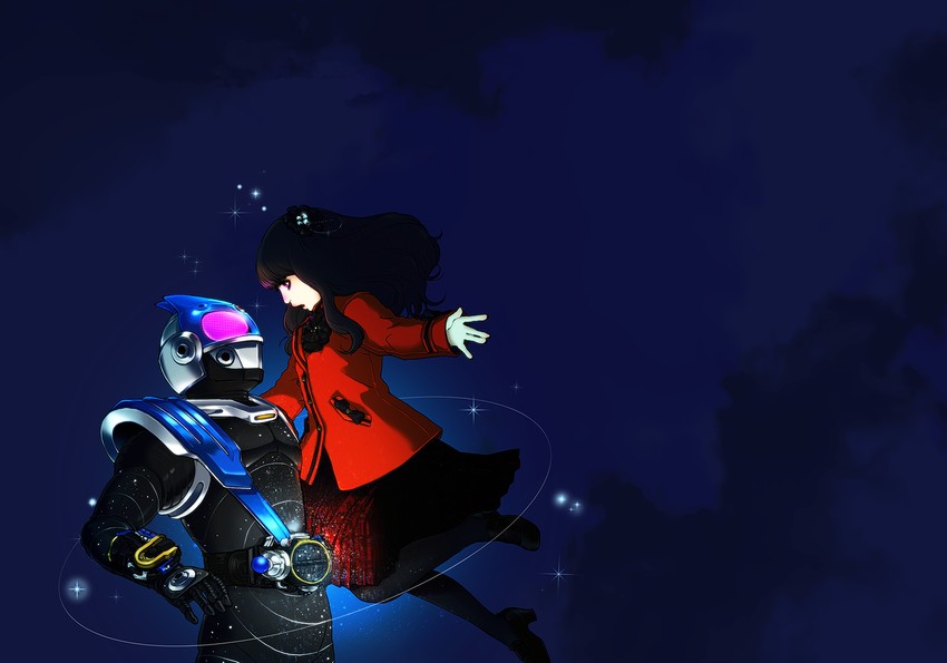 nozama tomoko and kamen rider meteor (kamen rider and 1 more) drawn by el2