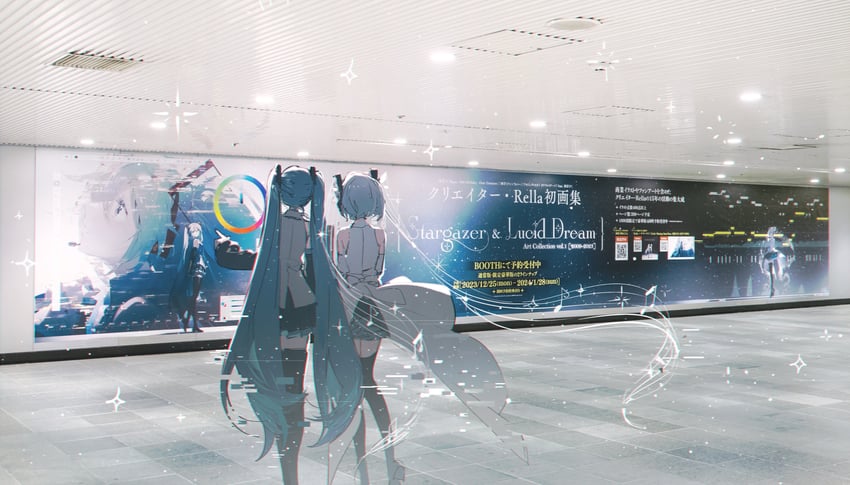 hatsune miku (vocaloid and 1 more) drawn by rella