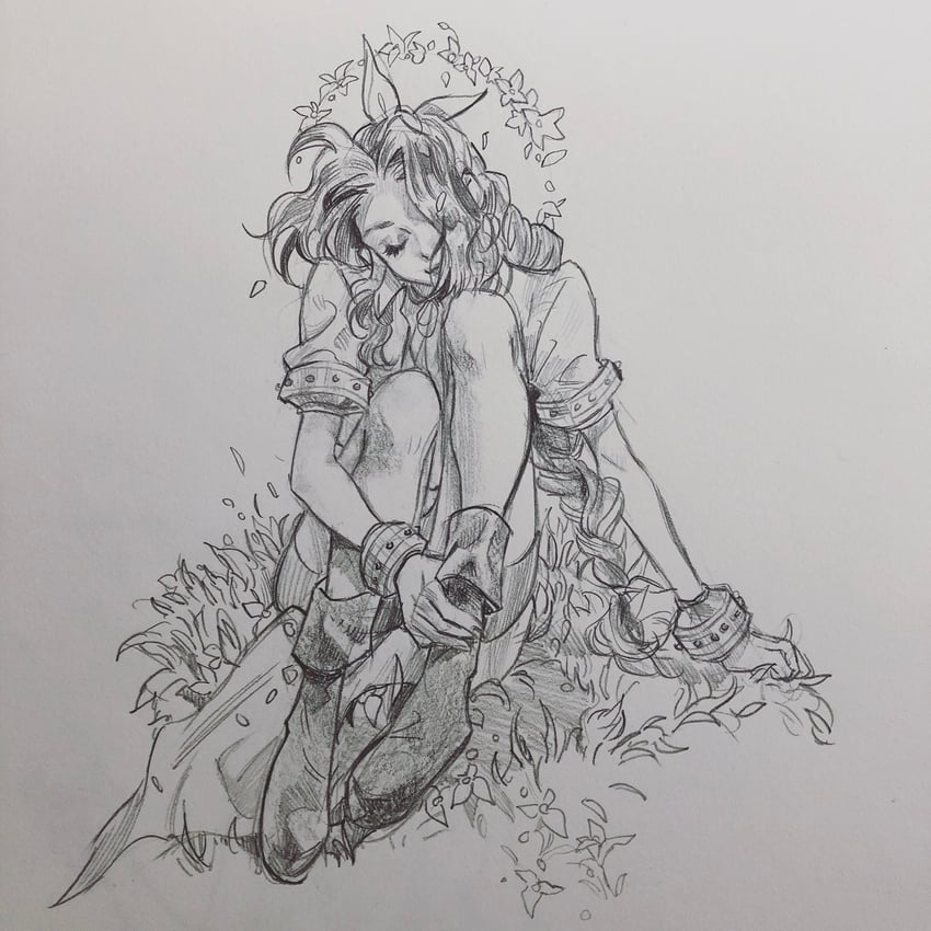 aerith gainsborough (final fantasy and 1 more) drawn by leslie_hung
