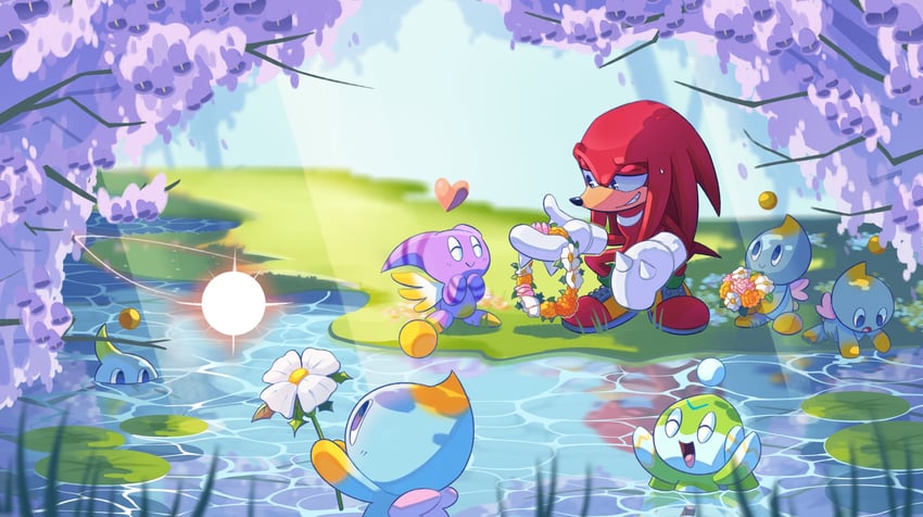 knuckles the echidna, neutral chao, and nights chao (sonic) drawn by galaxylover06