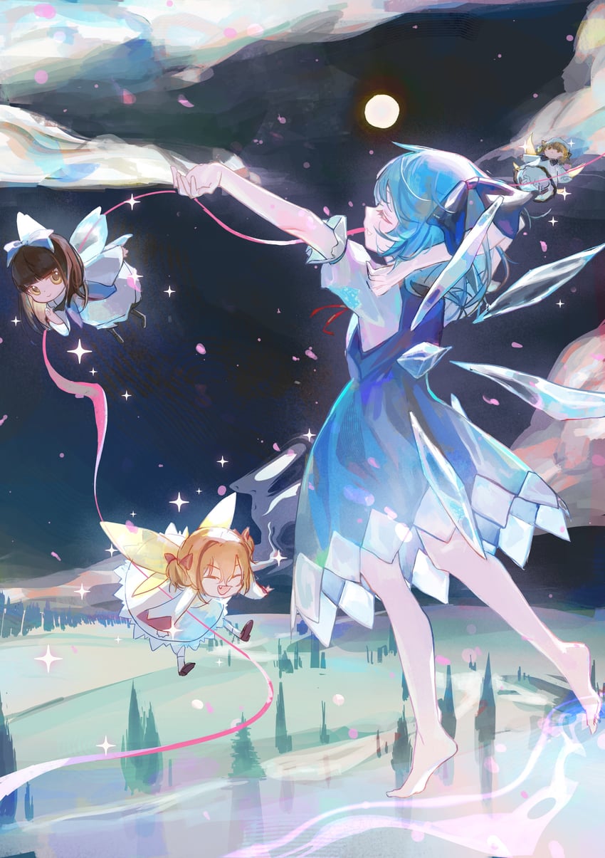 cirno, star sapphire, luna child, and sunny milk (touhou) drawn by wusubamineko