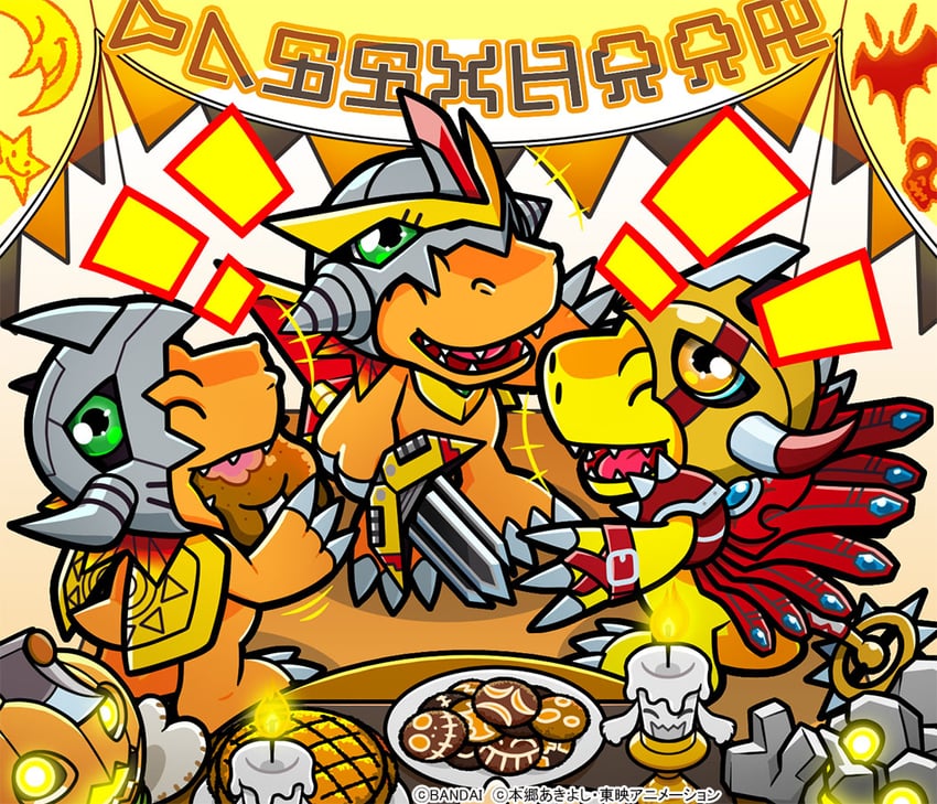 agumon, wargreymon, shinegreymon, gottsumon, pumpmon, and 2 more (digimon)