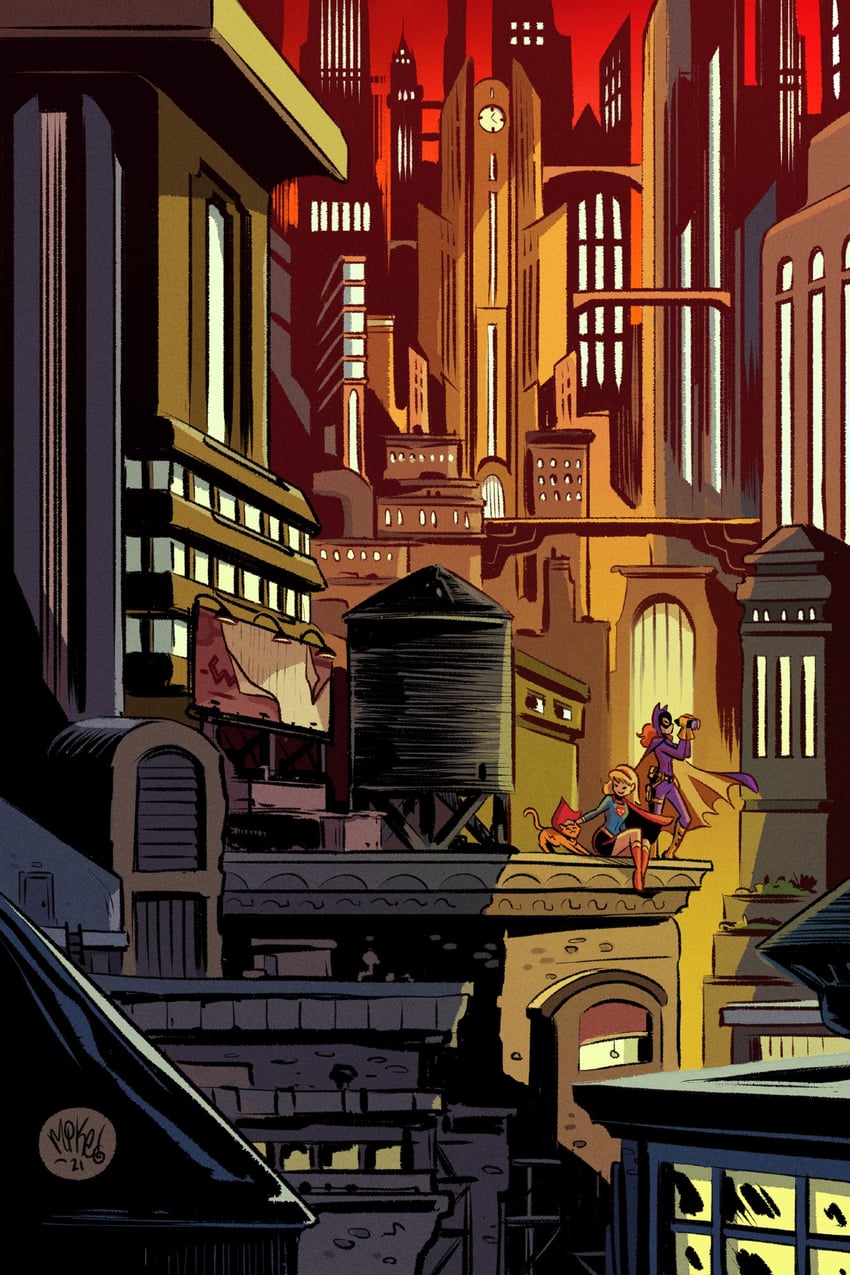 supergirl, batgirl, barbara gordon, and streaky the supercat (dc comics) drawn by mikemaihack
