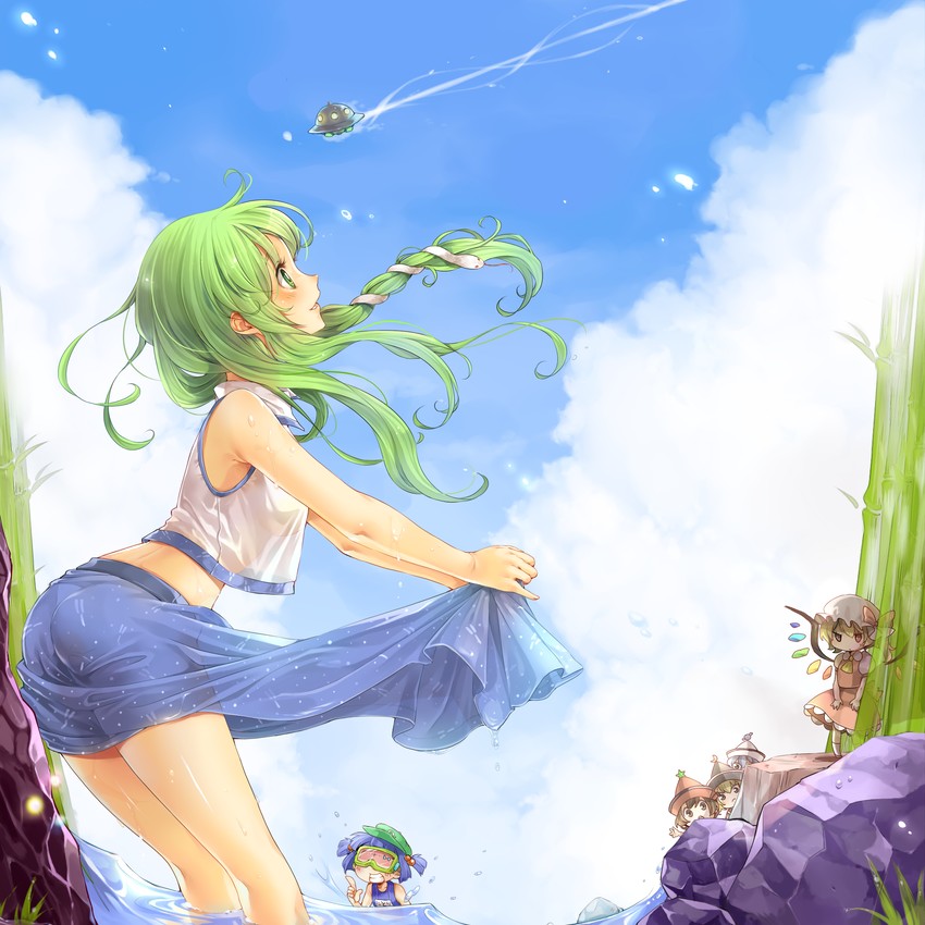 flandre scarlet, kochiya sanae, kawashiro nitori, lunasa prismriver, merlin prismriver, and 1 more (touhou and 1 more) drawn by rojiko