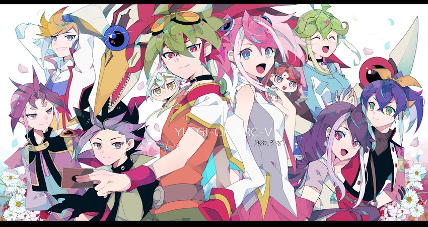 hiiragi yuzu, sakaki yuya, serena, kurosaki ruri, bracelet girls, and 7 more (yu-gi-oh! and 1 more) drawn by teketeke_(tasutekete)