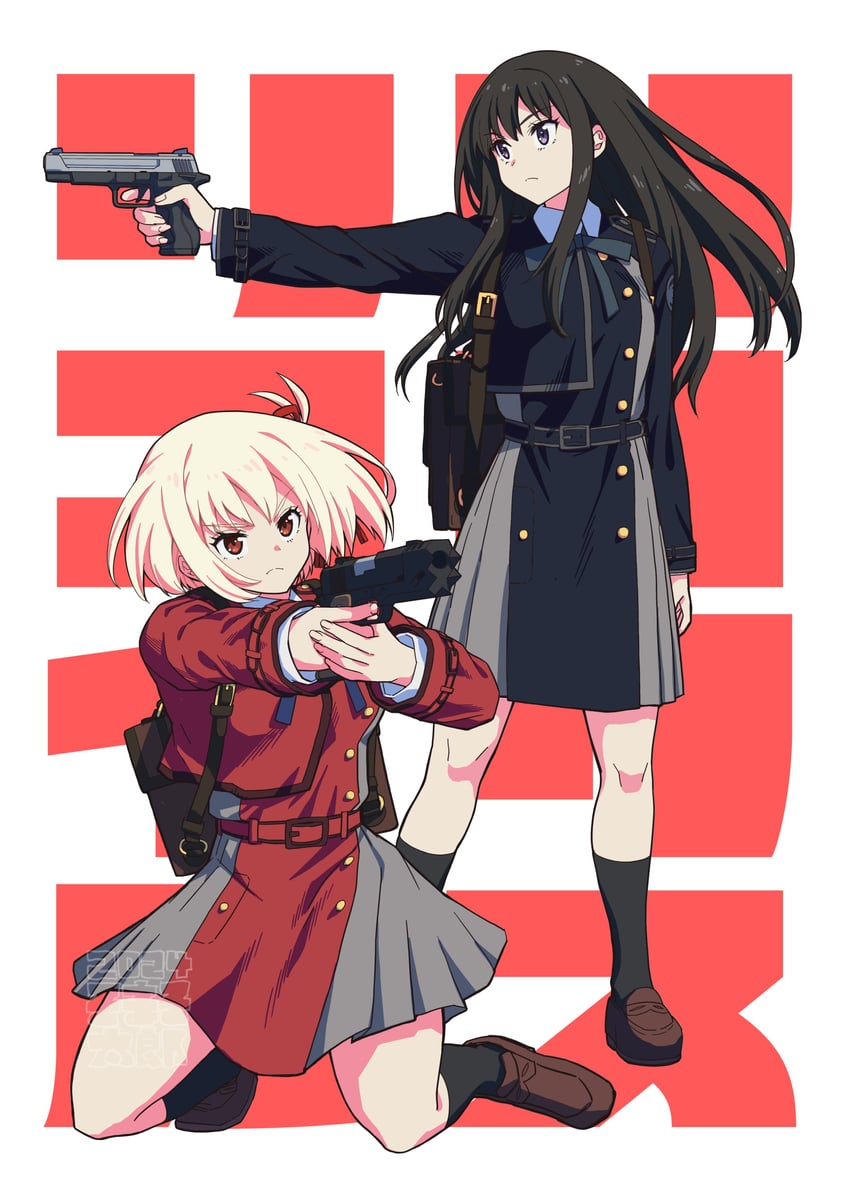 nishikigi chisato and inoue takina (lycoris recoil) drawn by somasoutaro