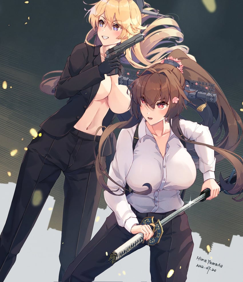yamato, iowa, and yamato kai ni (kantai collection and 1 more) drawn by himeyamato