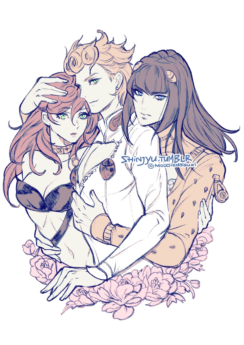 giorno giovanna, bruno bucciarati, and trish una (jojo no kimyou na bouken and 1 more) drawn by moogie_(shinjyu)