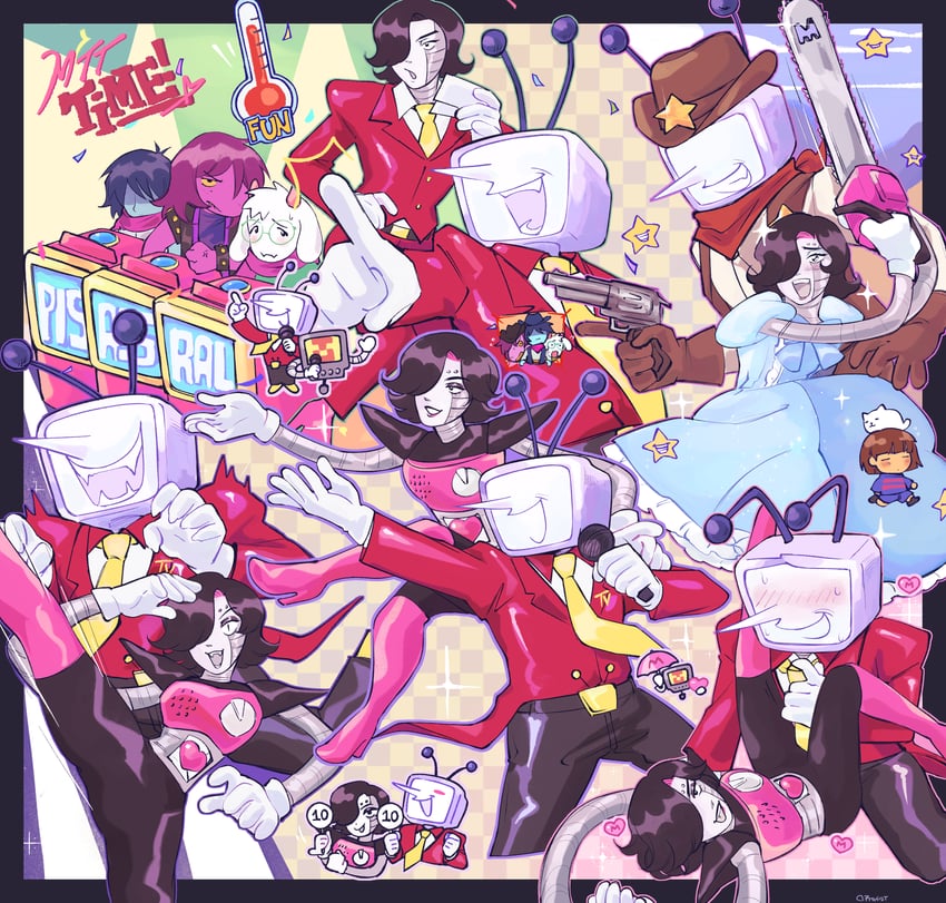 kris, ralsei, susie, mettaton, ant tenna, and 1 more (undertale and 1 more) drawn by polteegeist