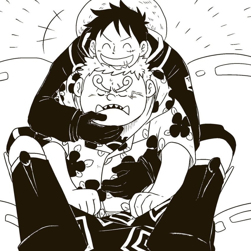 monkey d. luffy and jinbe (one piece) drawn by saruhiko_(mtmnkmn)