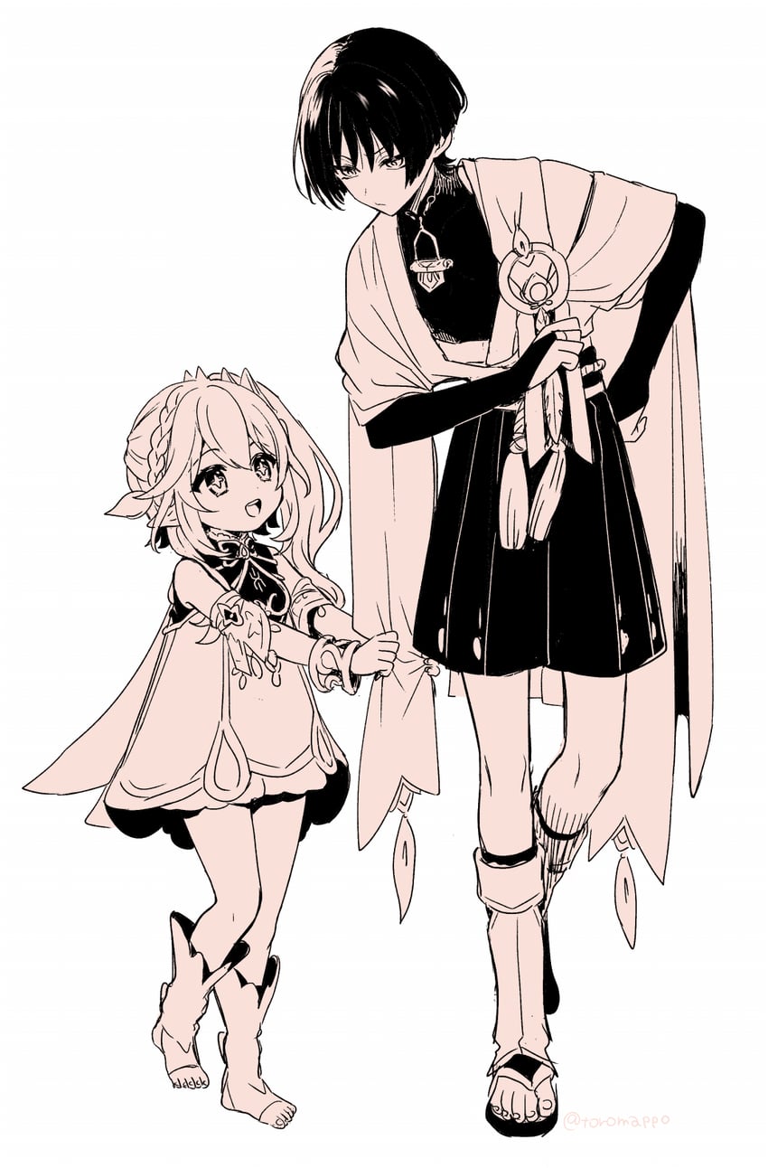 scaramouche, nahida, and wanderer (genshin impact) drawn by mikou_(toromappo)