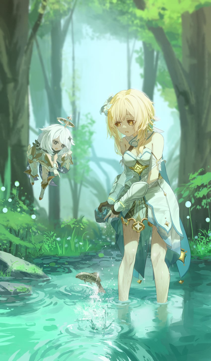 lumine and paimon (genshin impact) drawn by bu_bai_(wres2744)