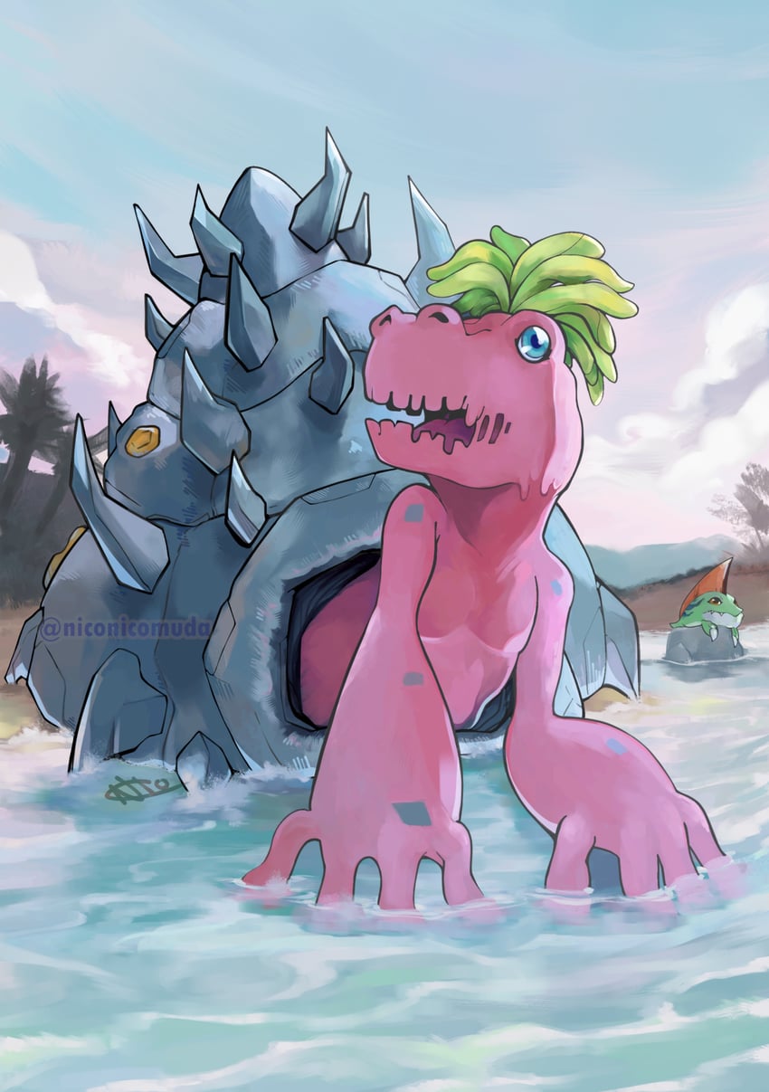 betamon and shellmon (digimon and 1 more) drawn by niconicomuda