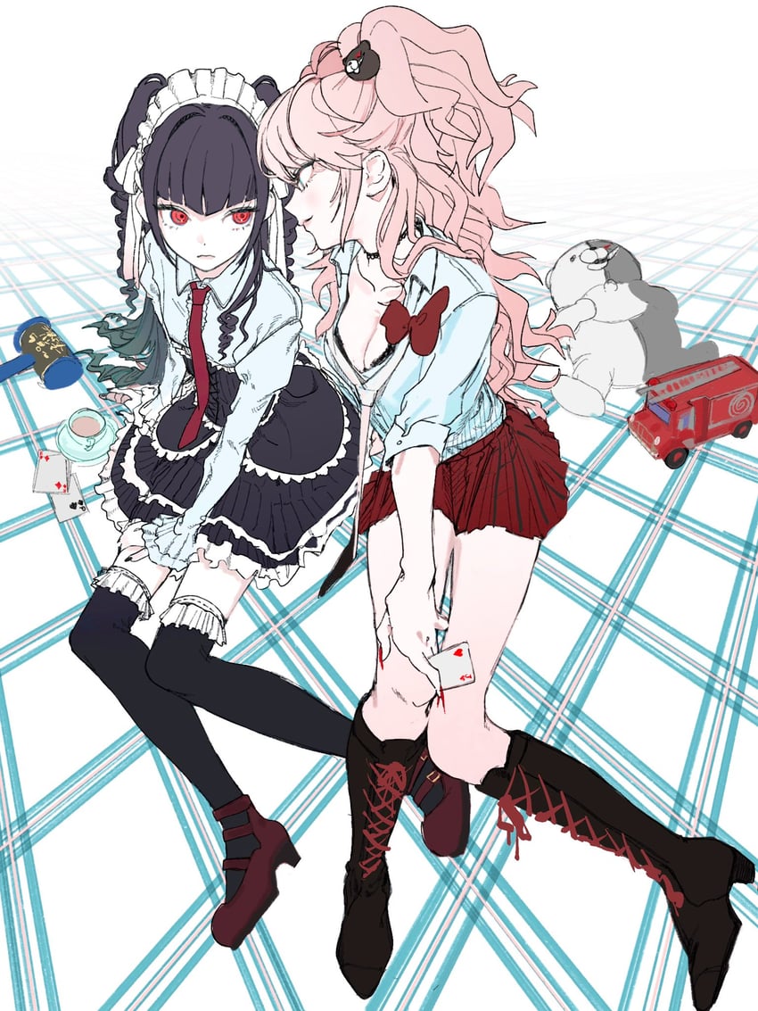 enoshima junko, monokuma, and celestia ludenberg (danganronpa and 1 more) drawn by redramcvcvcv