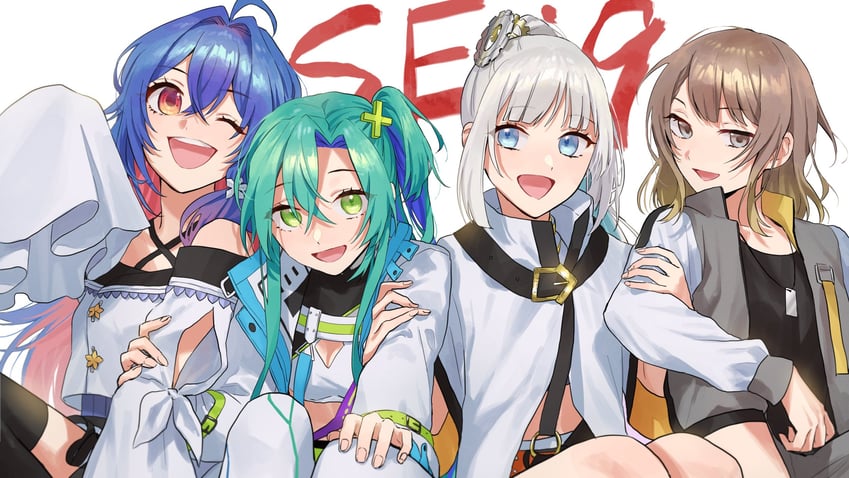 saki.exe, shino kana, shimizu aiyu, and tomoko (indie virtual youtuber) drawn by pote-mm
