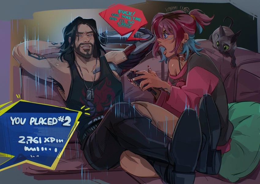 v, valerie, and johnny silverhand (cyberpunk and 2 more) drawn by kammi_lu