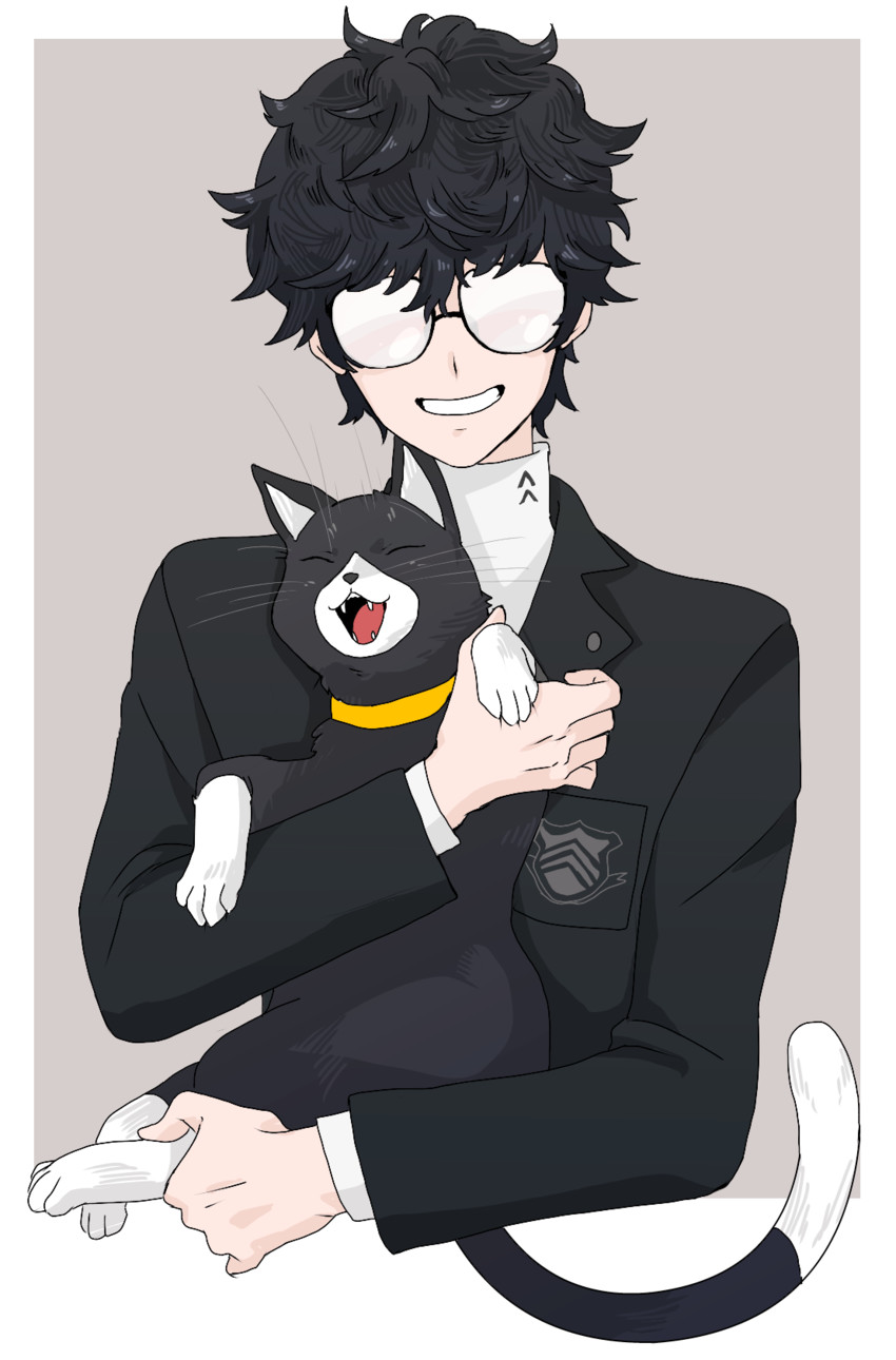 amamiya ren and morgana (persona and 1 more) drawn by sowako_(sowakoo)