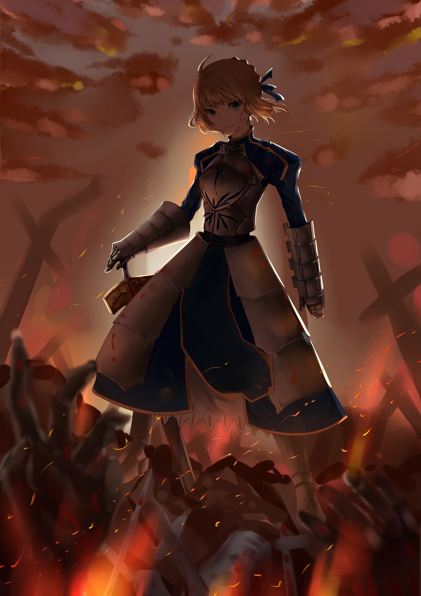 artoria pendragon and saber (fate and 1 more) drawn by gengetsu_aya