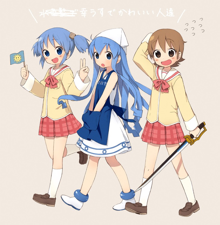 ikamusume, naganohara mio, and aioi yuuko (nichijou and 1 more) drawn by uchako