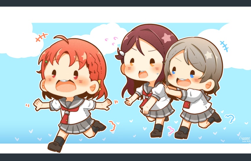 watanabe you, sakurauchi riko, and takami chika (love live! and 1 more) drawn by gentaro_(g_teall)