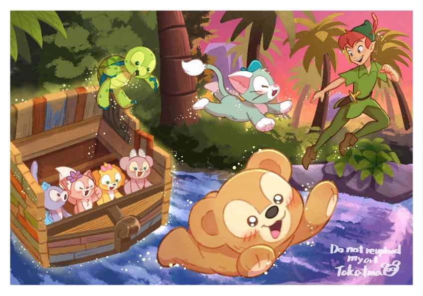 duffy the disney bear, gelatoni, shelliemay, stellalou, peter pan, and 3 more (disneyland and 2 more) drawn by takatmaorange