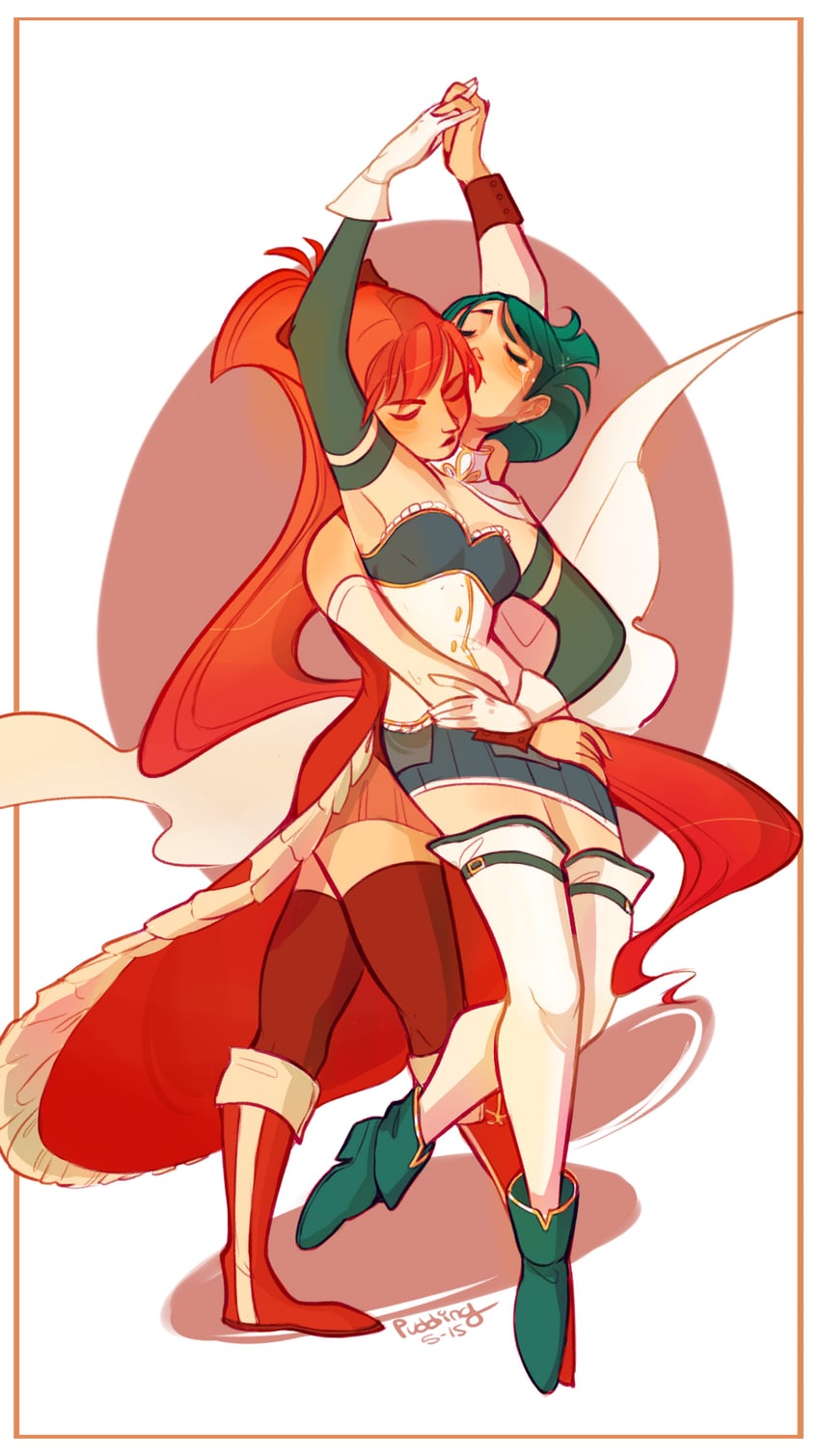miki sayaka and sakura kyoko (mahou shoujo madoka magica) drawn by gigglepox