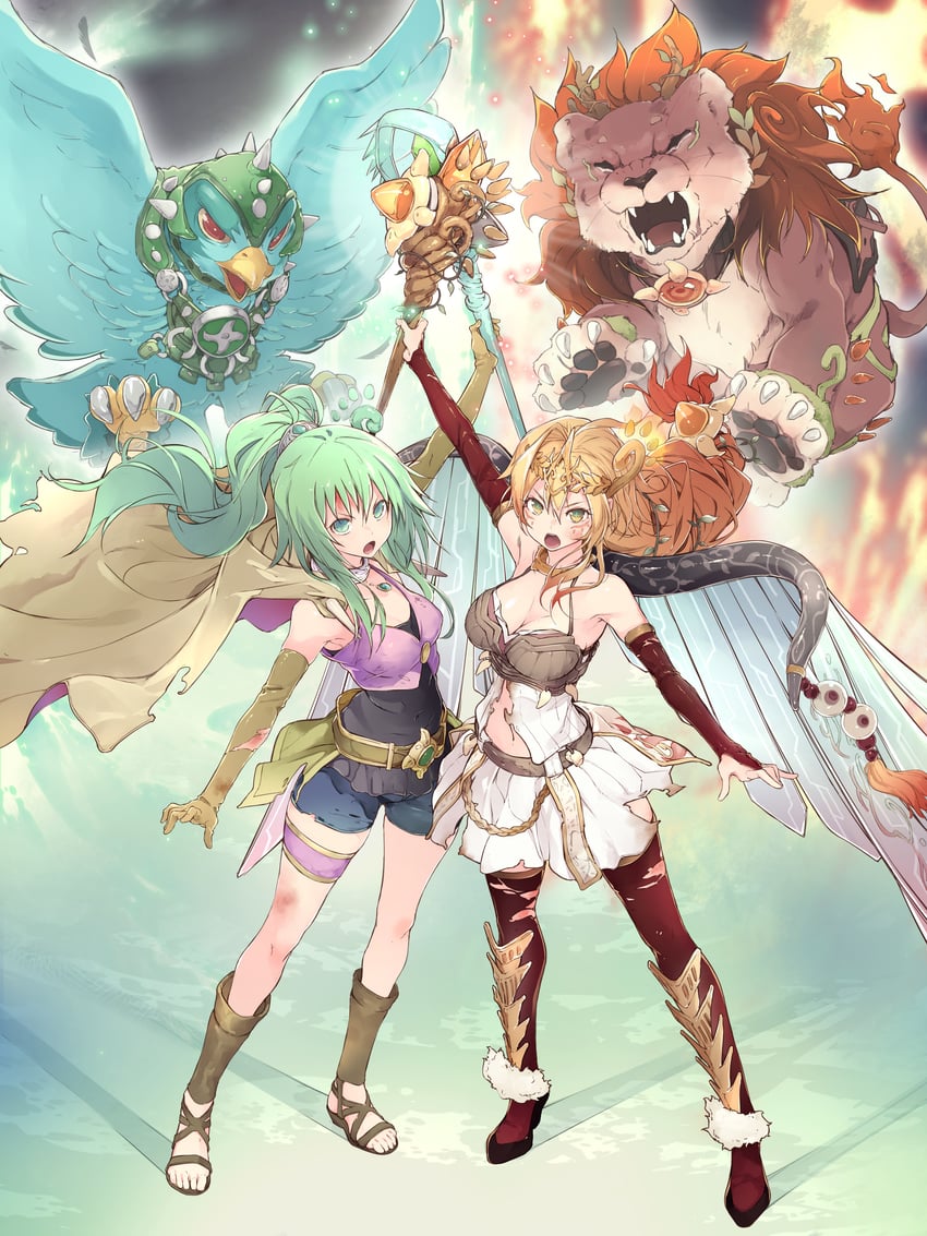 winda, winda priestess of gusto, ritual beast tamer lara, spiritual beast tamer lara, ritual beast ulti-apelio, and 2 more (yu-gi-oh!) drawn by clere and uchiko_onigiri