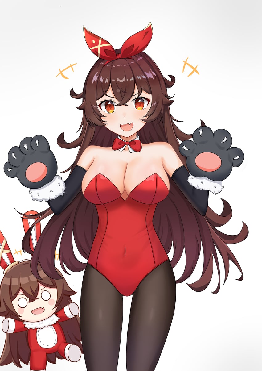 amber and baron bunny (genshin impact) drawn by cha_lezi