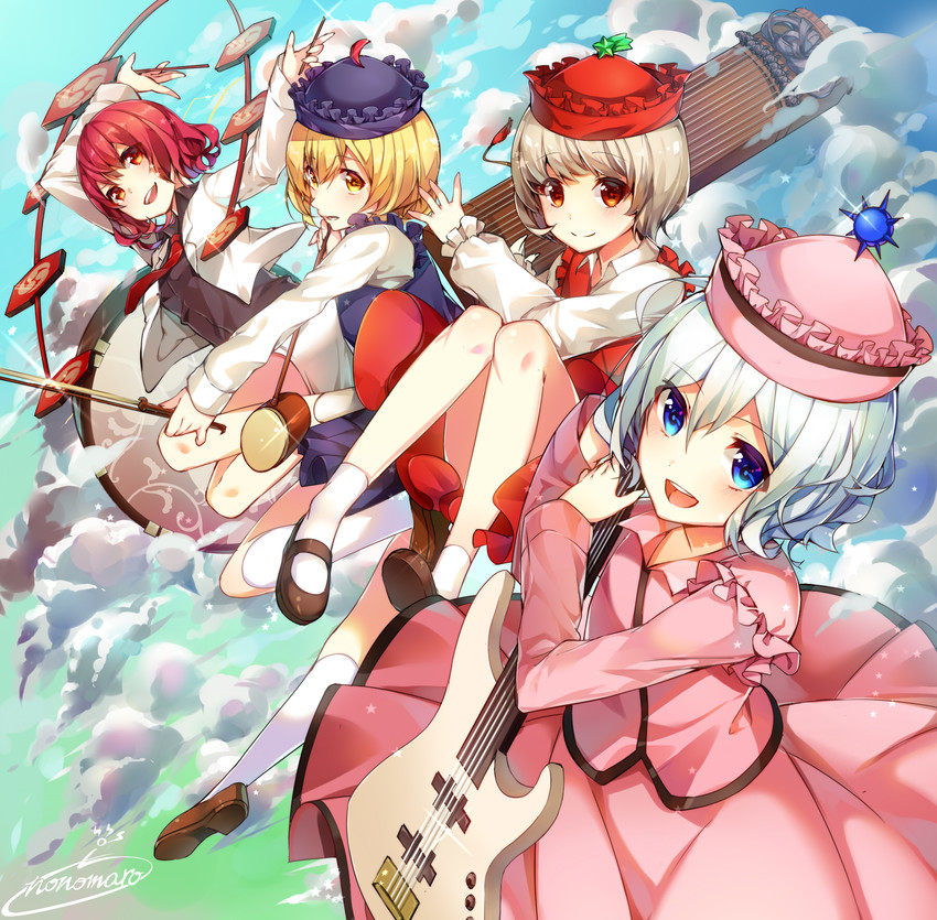 lunasa prismriver, lyrica prismriver, merlin prismriver, and horikawa raiko (touhou) drawn by nonomaro