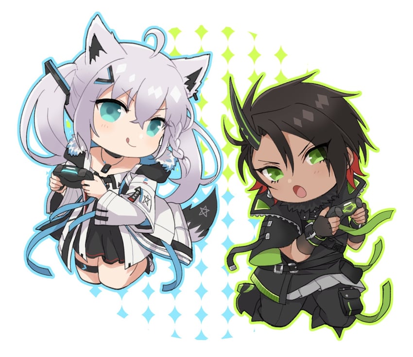 shirakami fubuki and aragami oga (hololive and 1 more) drawn by mioto_(tsubsq_m)