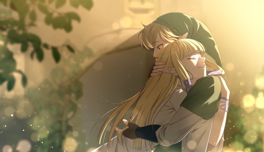 link and princess zelda (the legend of zelda and 1 more) drawn by hwion