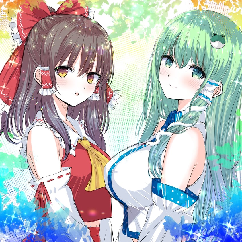 hakurei reimu and kochiya sanae (touhou) drawn by tomo_(uguisu-tei)