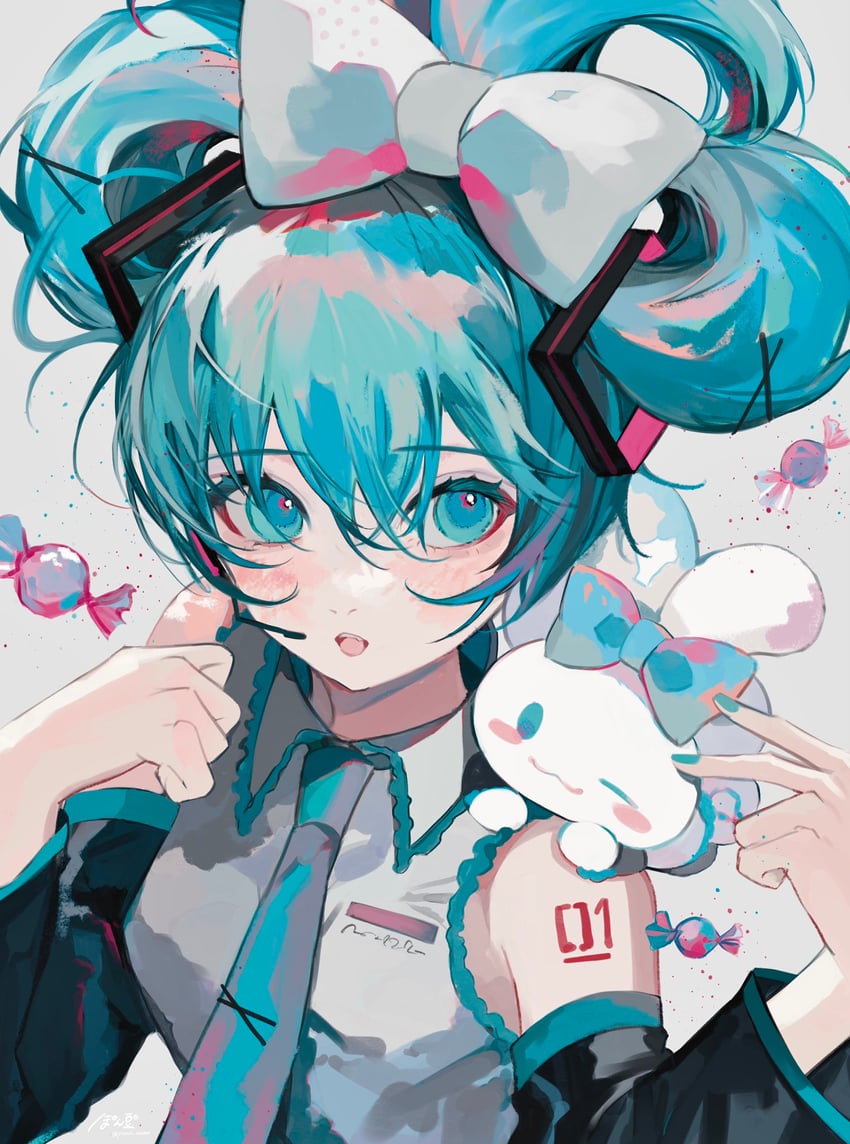 hatsune miku, cinnamoroll, and cinnamiku (vocaloid and 2 more) drawn by ponn_mame