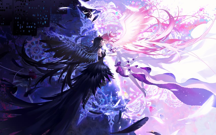 akemi homura, kaname madoka, ultimate madoka, and akuma homura (mahou shoujo madoka magica and 1 more) drawn by acr_(dash)